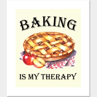 Baking Is My Therapy Apple Pie (Black) Posters and Art